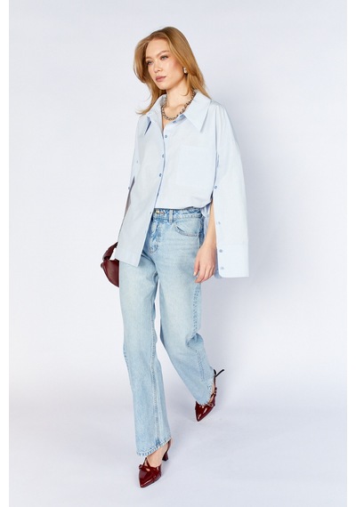Manche Kol Detaylı Oversize Poplin Gömlek Mks1610113-1 - Bebe Mavi
