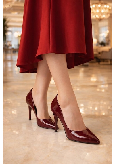 Modaonn Kadın Sivri Burun Stiletto Topuklu Ayakkabı Bordo