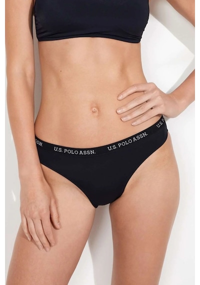 U.S. Polo Assn. Kadın Siyah Kalın Kenarlı Lastikli Bikini Alt Siyah