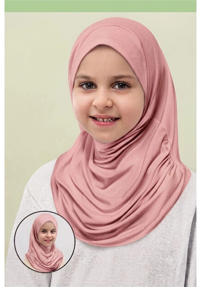 Myreal Pratik Geçmeli Hazır Eşarp Kız Çocuk - Esnek, Terletmez Günlük Çocuk Şalı pembe