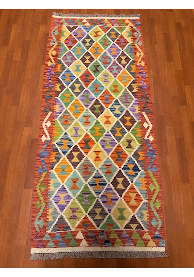 El Dokuma Afgan Kilim Açık Krem - Kahve