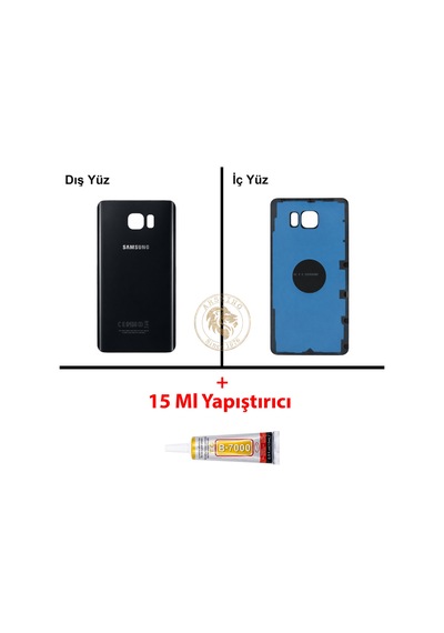 Samsung Galaxy Note 5 Siyah Renk Arka Kapak + B7000 Yapıştırıcı Arka Cam Batarya Kapağı Pil Kapağı Lazer Kesim Back Cover Galaxy Note 5 Uyumlu
