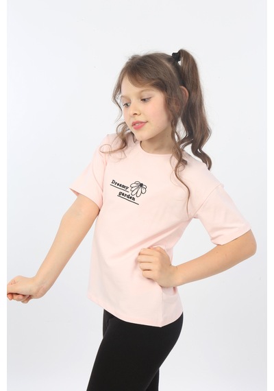 Toontoy Kids Toontoy Kız Çocuk Dreamy Garden Nakışlı Tişört Pudra