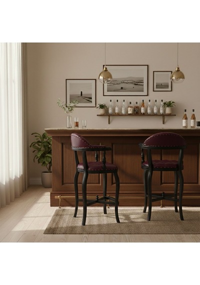 Majesta Kapitoneli Classic Ahşap Bar Sandalyesi Siyah
