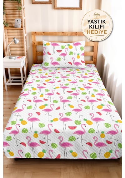 Evimde Bambaşka Pembe Flamingo Kız Çocuk Pike Takımı - Tropikal Sarı Yeşil Bebek Odası Yatak Örtüsü - 160x220 CM Evimde Bambaşka Pembe Flamingo Kız Çocuk Pike Takımı - Tropikal Sarı Yeşil Bebek Odası Yatak Örtüsü - 160x220 CM