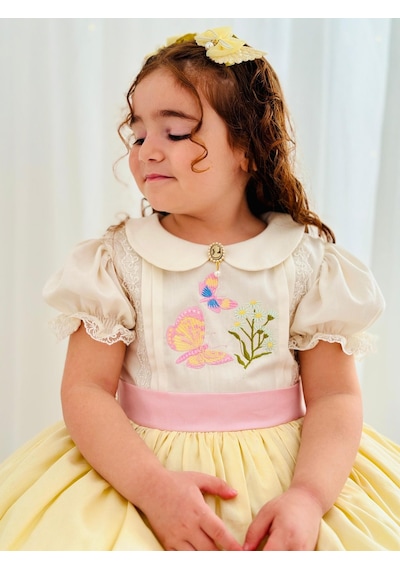 H L Y Karol Tasarım Sarı Kız Bebek Elbisesi,doğum Günü Elbisesi, Fotoğraf Çekim Elbisesi,0-12 Yaşa Uygun Sarı