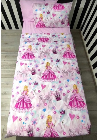 Lionas Tek Kişilik Nevresim Takımı Lastikli Çarşaf 2 Yastık 4 Parça Açık Pembe Prenses