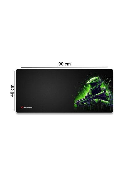Sonictouch Ultragrand Siyah Ve Neon Yeşili Soldier Dikişsiz Xxl Gaming Oyuncu Masaüstü Klavye Mouse Pad 40x90cm