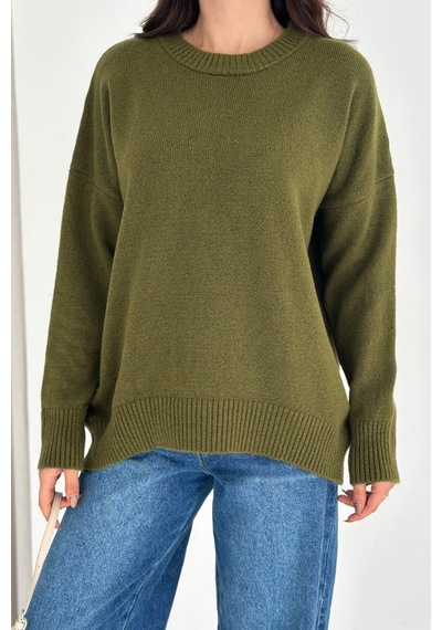 Femelle Kadın Haki Standart Beden Oversize Basic Triko Kazak - 357bnd