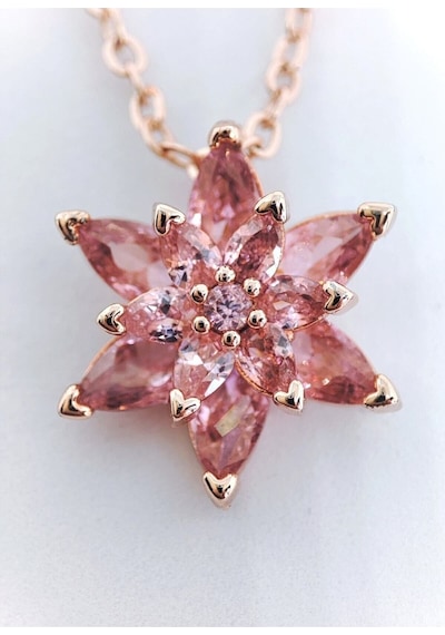 Ervanur Kadın Rose Gold Zincir Kaplama Zirkon Taşlı Pembe Lotus Çiçeği Kolye Pembe