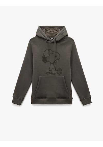 Koton Uzun Kollu Kapşonlu Kanguru Cepli Şardonlu Lisanslı Snoopy Baskılı Sweatshirt Antrasit 6wam70133mk Antrasit