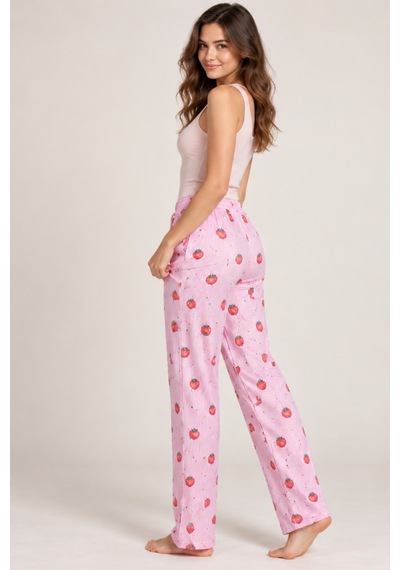 Womanandkids Night Pembe Kadın Çizgili Bluz Desenli Askılı Pijama Takımı