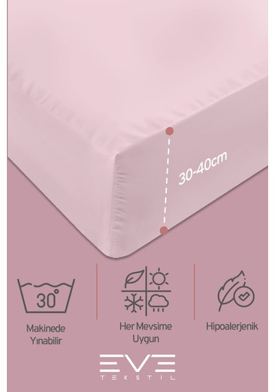Eve Tekstil Fitted Yüksek Kaliteli Penye Kumaş Çift Kişilik Lastikli Çarşaf Pembe