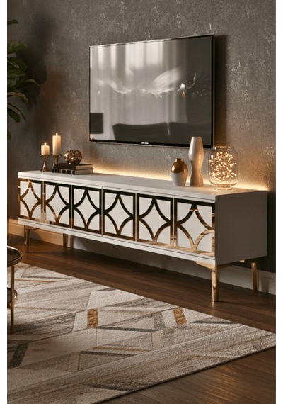 Tsa1237bg - Lemtv120 Tv Stand, Tv Sehpası Beyaz - Gold 120cm