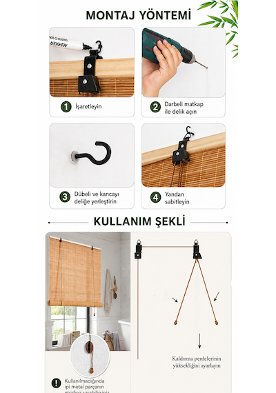Ahşap Doğal Bambu Katlamalı Stor Perde Güneş Kırıcı Dekoratif Bahçe Balkon Ev Pencere Güneşlik Açık Kahverengi