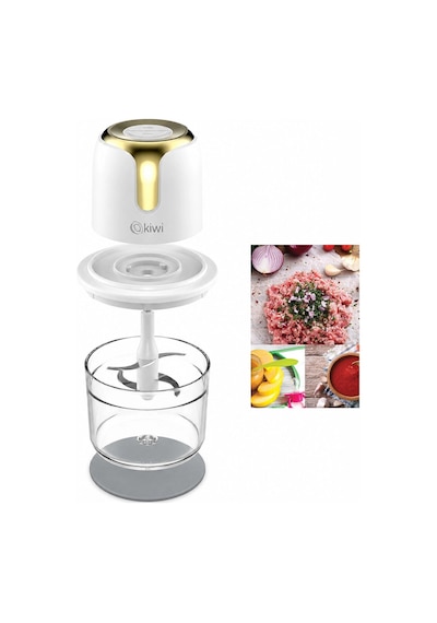 Usb To Type-c Şarjlı Mini 3 Bıçaklı Gold Blender Rondo Gıda Doğrayıcı 1.2lt Mika Kristal Hazne Kc-8221 Bx40