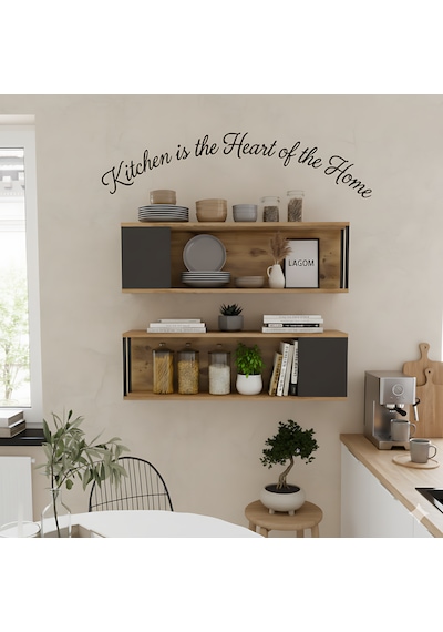 Robin Home Mutfak Rafı Duvar Rafı Kitaplık 2'li Se Ahşap - Antrasit