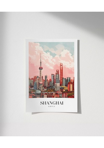Çerçevesiz Poster Shanghai Gökyüzüne Yükselen Şehir