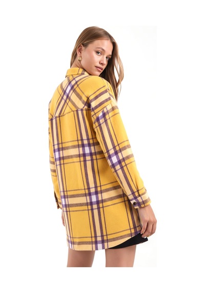 Armonika Kadın Sarı Erkek Yaka Yanları Yırtmaçlı Oversize Ceket Arm-26k001009