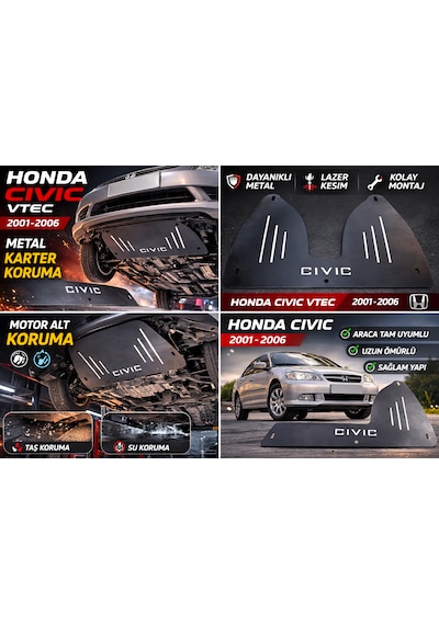 Honda Civic Vtec 2001-2006 Uyumlu Karter Koruma Motor Alt Muhafaza Sacı Cıvıc Yazılı 0