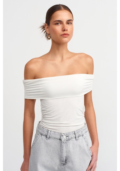 Hiccup Omuzdan Askılı, İnce Beli Sıkıştırmalı Bodycon Üst Beyaz