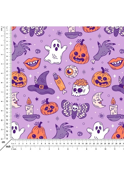 Happy Halloween Lila Zeminli Kesik Parmaklı,kurukafalı,balkabaklı,hayaletler