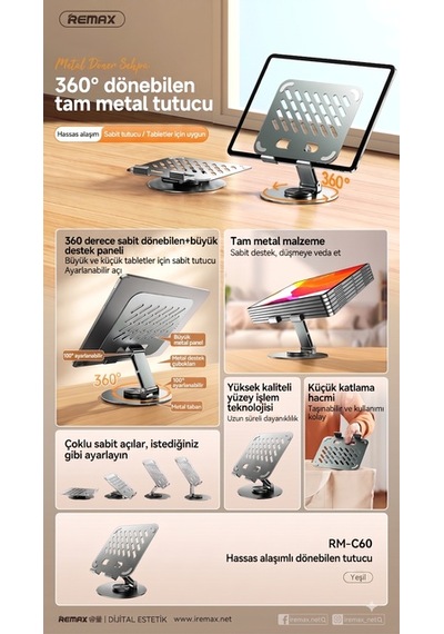 Remax Rm-c60 Precision Alloy 360 Döner Metal Masaüstü Tablet Ve Telefon Tutucu Stand