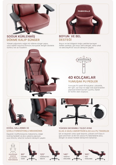 Fashcolle Grand Pro Maroon Oyuncu Koltuğu Bordo