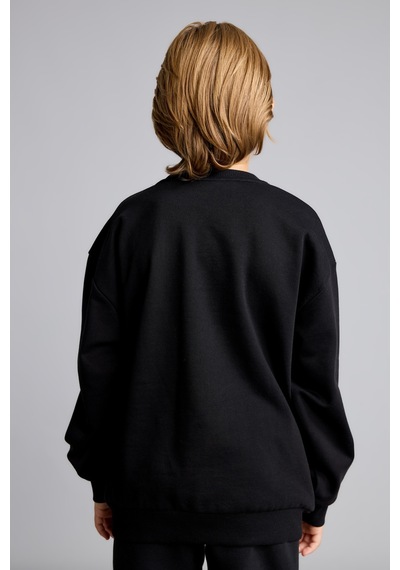 Defacto Overshirt Fit Bisiklet Yaka Baskılı İçi Yumuşak Tüylü Sweatshirt Erkek Çocuk I3177a826wnbk81 Siyah-bk81