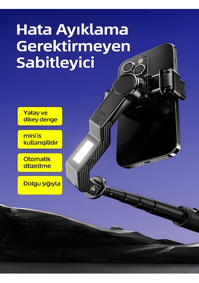 Uzaktan Kumandalı 101cm Led Işıklı Al Tripod Yapay Zeka Destekli Titreşim Engelli Gimbal