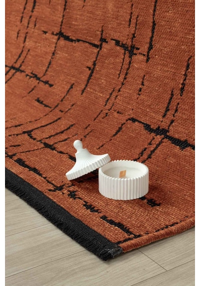 Gaia Kiremit Halı Yıkanabilir Kaymaz Taban Şönil Kilim Dokuma Pamuk Taban Kilim 10118 Kiremit