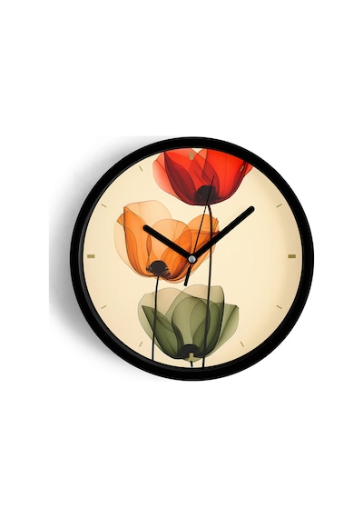 Renkli Soyut Güller Modern Duvar Saati - 25cm - Önü Camlı Siyah Kasa - Sessiz Mekanizma-jh1184 Siyah