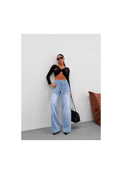 Kene Jeans Buz Kar Yan Cep Ön İşlemli Tam Kalıp Bol Paça Kot/denim Pantolon Buz Kar