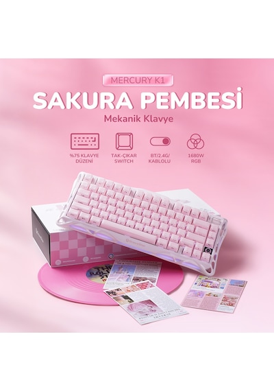 Gravastar Mercury K1 Rgb Kablosuz Mekanik Gaming Klavye, Alüminyum Çerçeveli, İngilizce Q, Special E