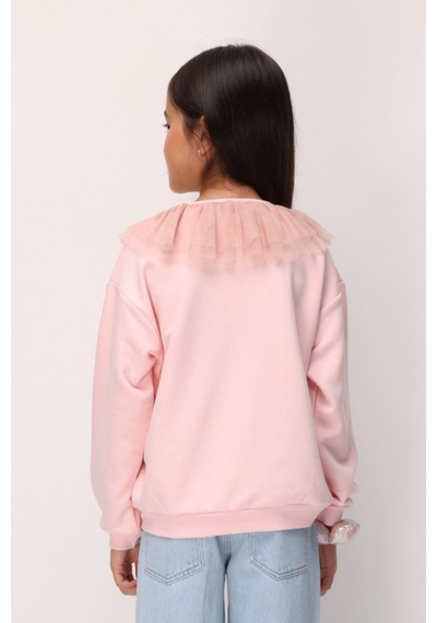 Le Mabelle Pembe Tül Yaka Detaylı Kız Çocuk Sweatshirt - Zora Pembe