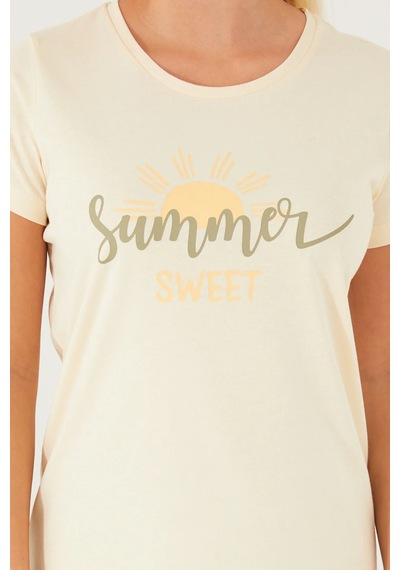 Kadın Arnetta Summer Sweet Kısa Kol Pijama Takım - Krem Krem