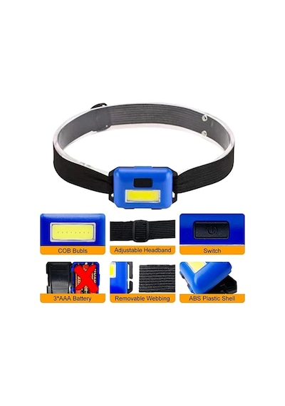 Ps-t89 Mini Pilli Cob Led 3 Mod Su Geçirmez Kafa Feneri Lambası Çok Renkli