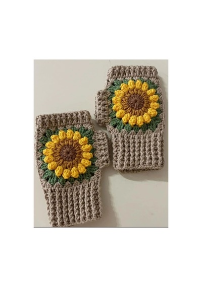 Crochet Ayçiçek Desenli Kadın Bere Eldiven Set, Kadın Bere, Kadın Eldiven ,tığ İşi Bere Eldiven Set