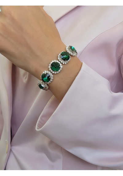 Riviere Kristal Taşlı Çiçek Model Yeşil Renkli Bileklik