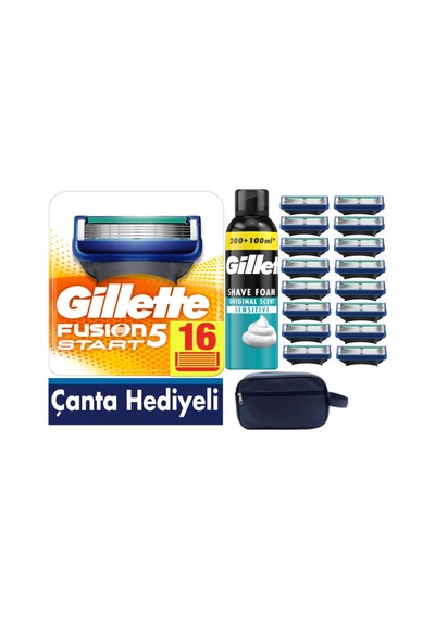 Gillette Fusion Start 16 Yedek Tıraş Bıçağı + Köpük 300 ML + Çanta