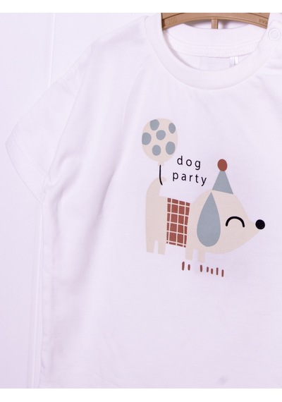 Kidaxi Köpek Temalı Tişört Şort Takım 3-6/6-9/9-12/18-24 Ay Beyaz