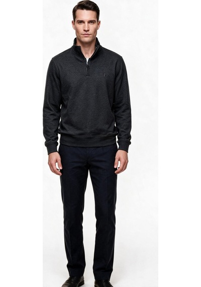 Legato Erkek Dik Yaka Yarım Fermuarlı Pamuk Karışımlı Uzun Kollu Sweatshirt Siyah