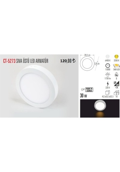 30 Watt Sıva Üstü Yuvarlak Panel Led Armatür Ct-5273 Beyaz Işık Diğer