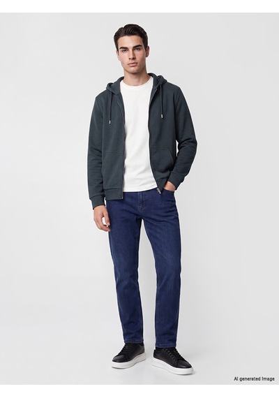 Lcwaıkıkı Classic Petrol Kapüşonlu Erkek Fermuarlı Sweatshirt