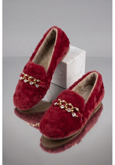 Nmoda Kadın Peluş Panduf Gold Zincir Taşlı Aksesuarlı Kapalı Loafer Yumuşak Tabanlı Kışlık Rahat Babet Kırmızı Nmoda Kadın Peluş Panduf Gold Zincir Taşlı Aksesuarlı Kapalı Loafer Yumuşak Tabanlı Kışlık Rahat Babet Kırmızı