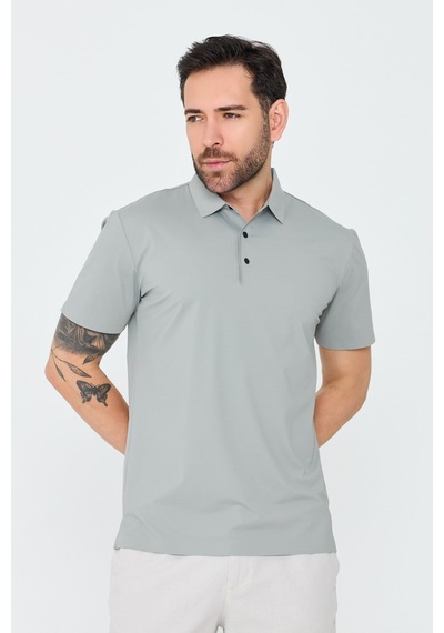 Açık Gri Üç Düğmeli Polo Yaka Erkek Tişört Grey