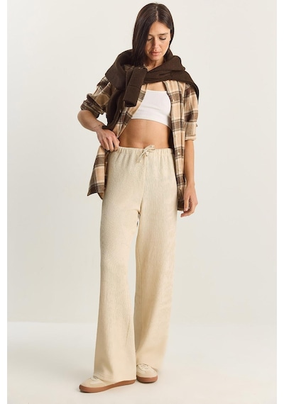 Shade Kadın Geniş Paça Krinkıl Örme Pantolon 4108 60283847 - Krem