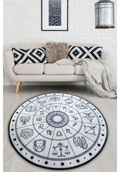 Horoscope Beyaz 200X200 Cm Dekoratif Halı , Kaymaz Halı