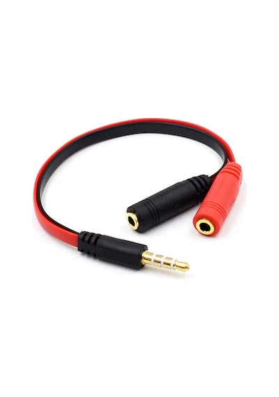 4 Boğumlu 3.5mm Stereo Kulaklık Mikrofon Ayırıcı Silim Yassı Y Kablo 19 Cm