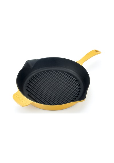 Lava Döküm Izgara Tava. Metal Saplı Çap()28CM. Parlak Siyah Taba